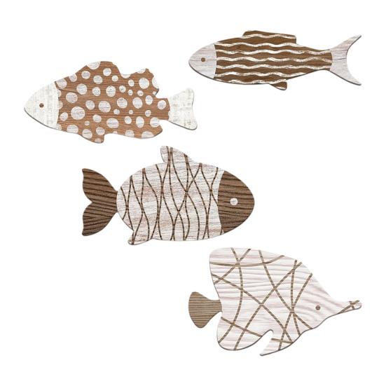 4Pcs/Set Nautical Wooden Fish Wall Decoration Farmhouse Rustic Fish Wall Art Sculpture Home Living Room Bathroom Wall Decorative Sign