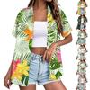Женская модная повседневная гавайская блузка с коротким рукавом и лацканами на пуговицах