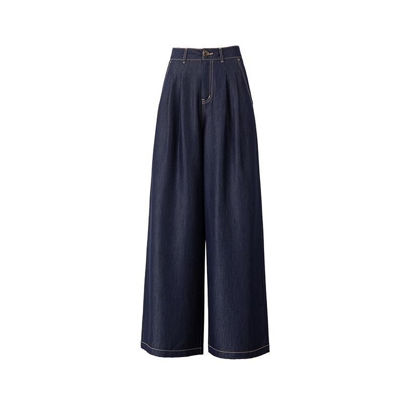 Thin ice silk casual jeans women's high waist drape straight floor pants loose and thin wide-leg pants