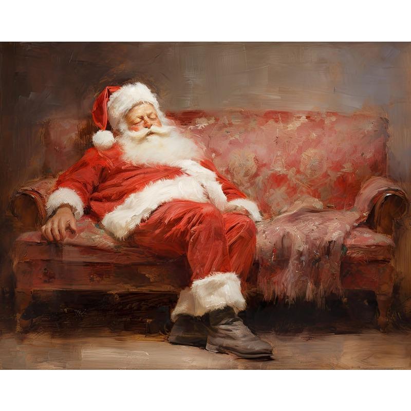 Винтажный Санта-Клаус на качелях Плакат с оленями Печать на холсте Рождественский праздник Настенная картина для домашнего декора Подарки