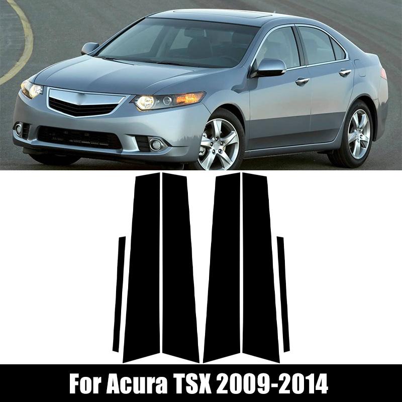 6 шт./комплект Подходит для Acura TSX 2009-2014 Глянцевый черный PC Материал Зеркальный эффект Накладка на центральную стойку BC, накладка на стойку двери и окна автомобиля