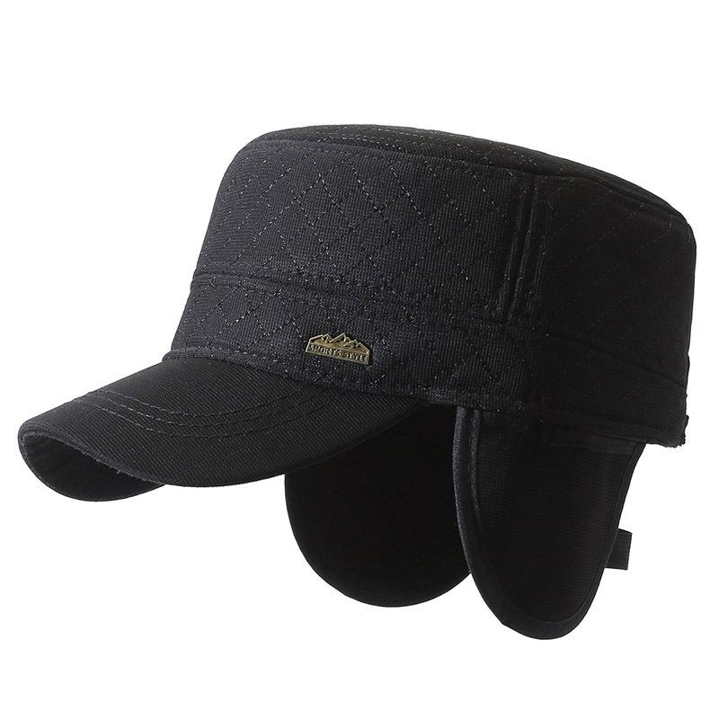 Middle-Aged and Elderly Military Caps Men's Autumn Winter Wool Flat Cap Old Man Velvet Thick Warm Ear Protection Cap
