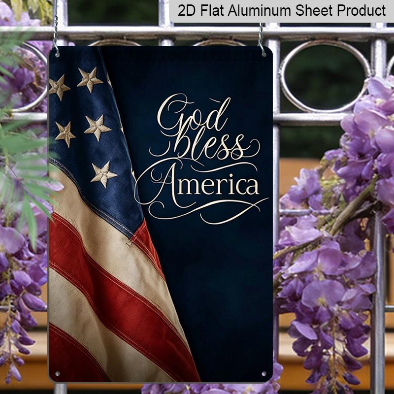 Плоский 2D Патриотический Металлический Знак "God Bless America", Алюминиевое Настенное Искусство 8×12 Дюймов, Винтажный Дизайн Американского Флага, Прочный Декор ко Дню Памяти