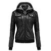 Autumn and Winter Women's Motorcycle Leather Jacket Short Hooded Detachable Jacket Slim Fit with Fleece Leather Jacket for Women