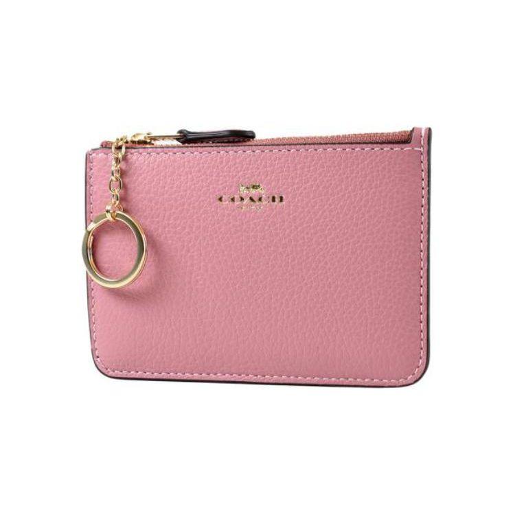 Coach Ключница 13 однотонных цветов с логотипом-буквой на молнии Кошелек из кожи с текстурой гальки Чехол для ключей Женские кошельки Розовый C7957G-IMOUS