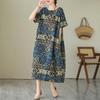 Summer Cotton Linen Art Retro Slimming Short Sleeved Dress for Women Casual Dresses