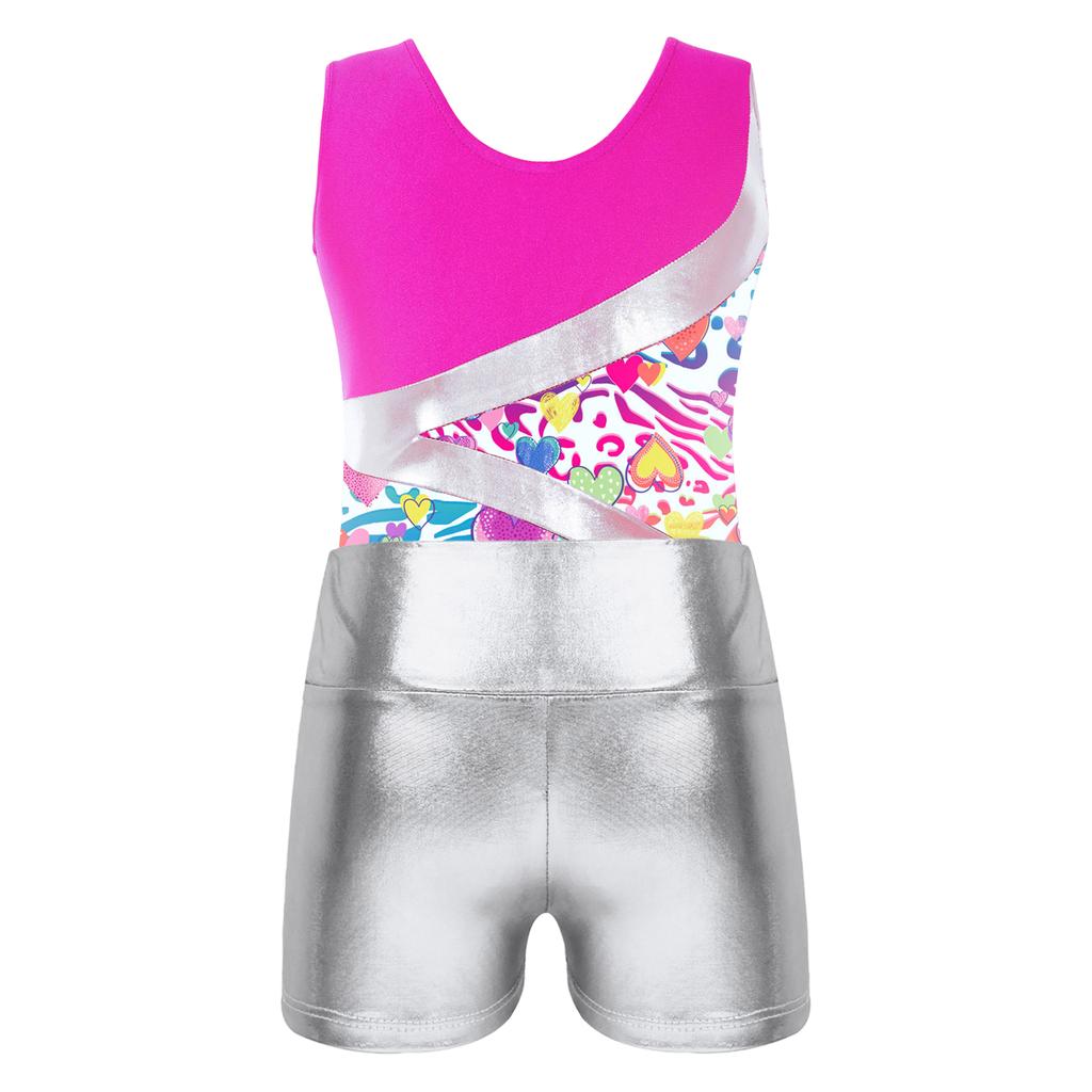 Детские гимнастические купальники без рукавов с круглым вырезом для девочек и шорты, наряды для спортивных танцев, велосипедки