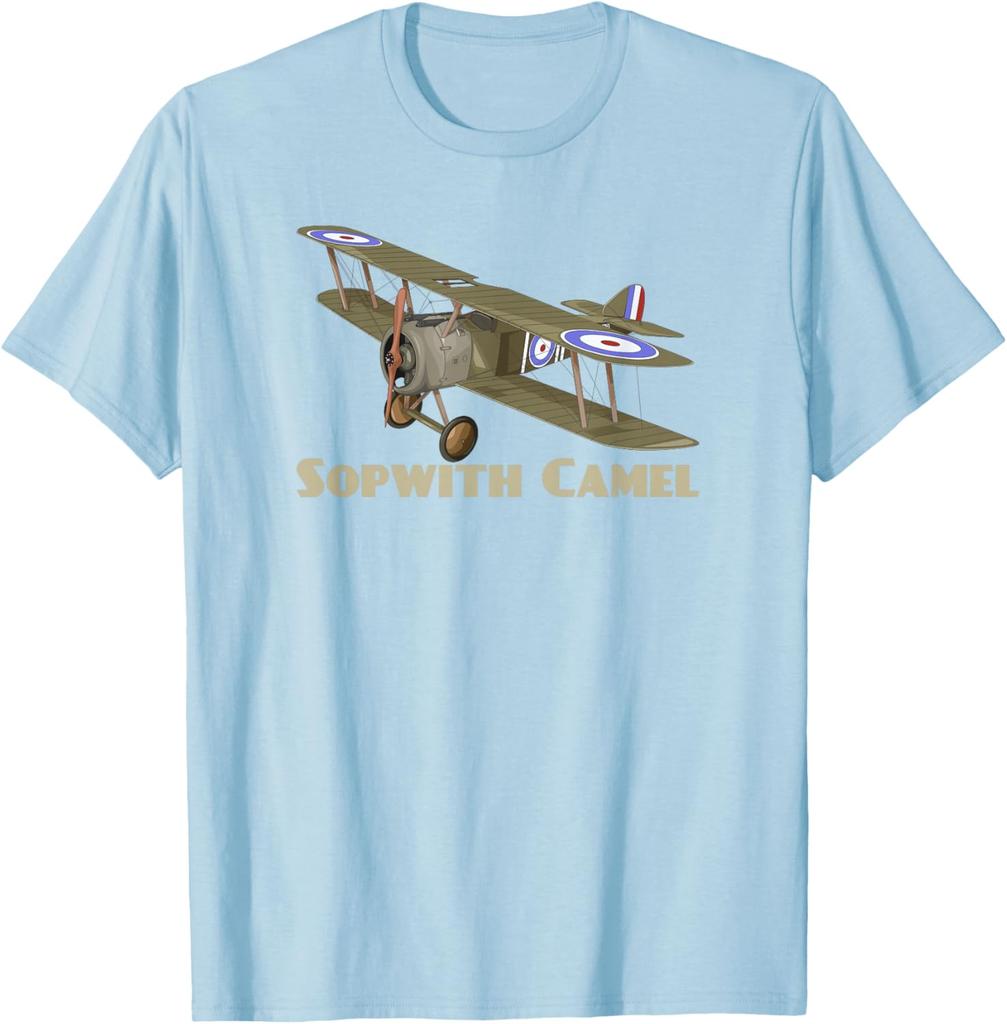 Avion De Chasse Sopwith Camel WW1 Biplan Britannique T-Shirt Short Sleeve Casual 100% Cotton Shift