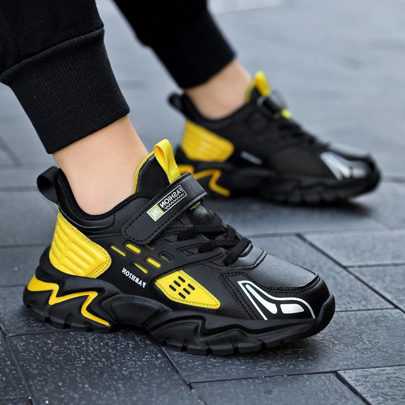 Kids' Waterproof Non-Slip Leather Sports Shoes with Magic Strap for Boys