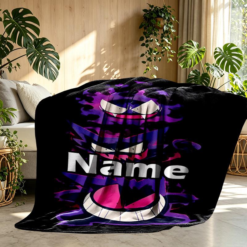 Custom Name Personalized Gengar Print Blanket, Home Decor, Bedroom, Sofa, Camping, Couch, Gifts for Birthday ChristmasEnthusiasts