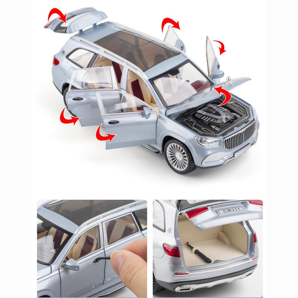 1:24-масштабная металлическая модель автомобиля GLS600, модели автомобилей из литого сплава, 6 дверей можно открыть с помощью звуковых и световых игрушек для детского орнамента
