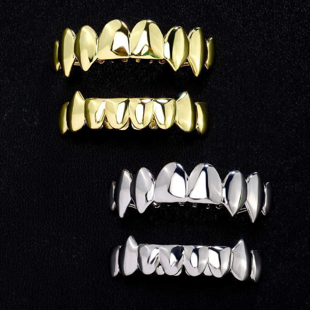 Hot Sale JZ G-019 Brass Smooth Dental Grills Grillzs Halloween Hip-hop 8 Teeth Unisex