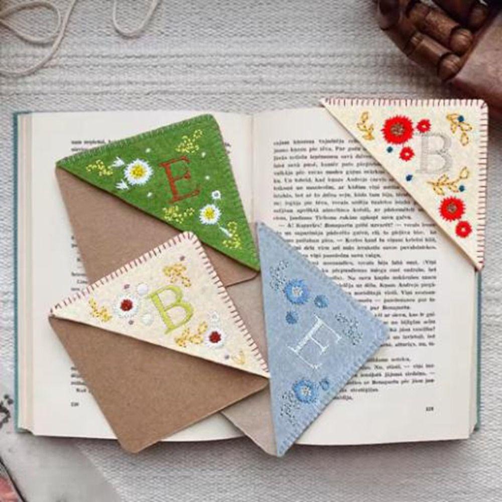4Pcs Four Seasons Hand Embroidered Corner Bookmark Handmade Triangle Label Bookmarks for Girls Ages