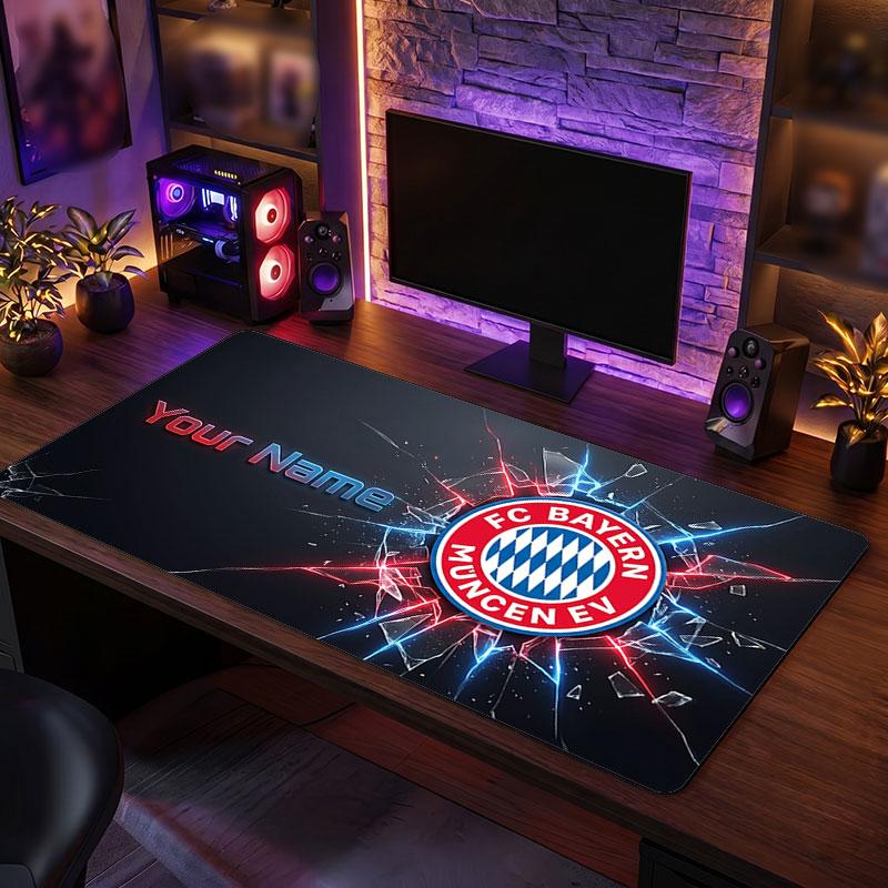Bayern Munich Custom Large Mouse Pad, Personalized Name Text Print, Football Logo Non‑Slip Desk Mat Gaming Gift