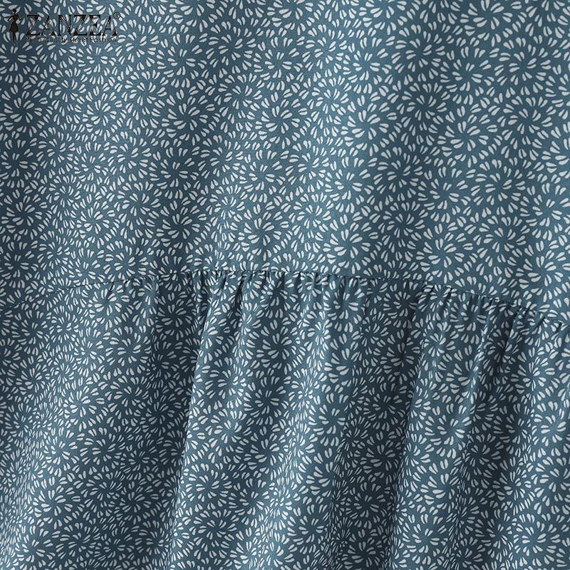 ZANZEA Женская повседневная свободная блузка с круглым вырезом и рукавами 3/4 с цветочным принтом