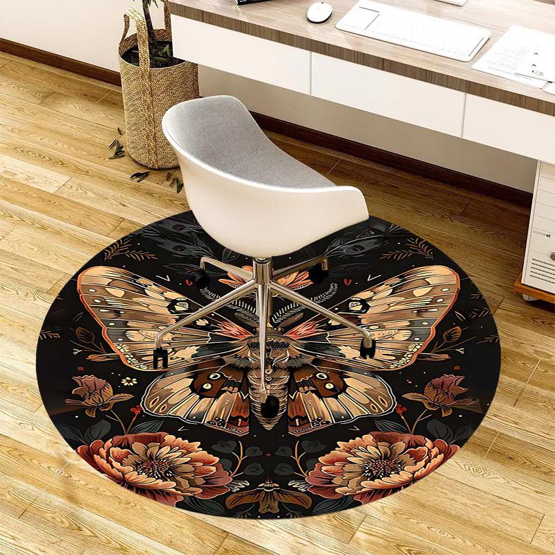 1PC Butterfly Flowers Non-Slip Floor Round carpet, Office, family, bedroom, Large Area Rug Indoor Rugs, Durable Polyester-L0350