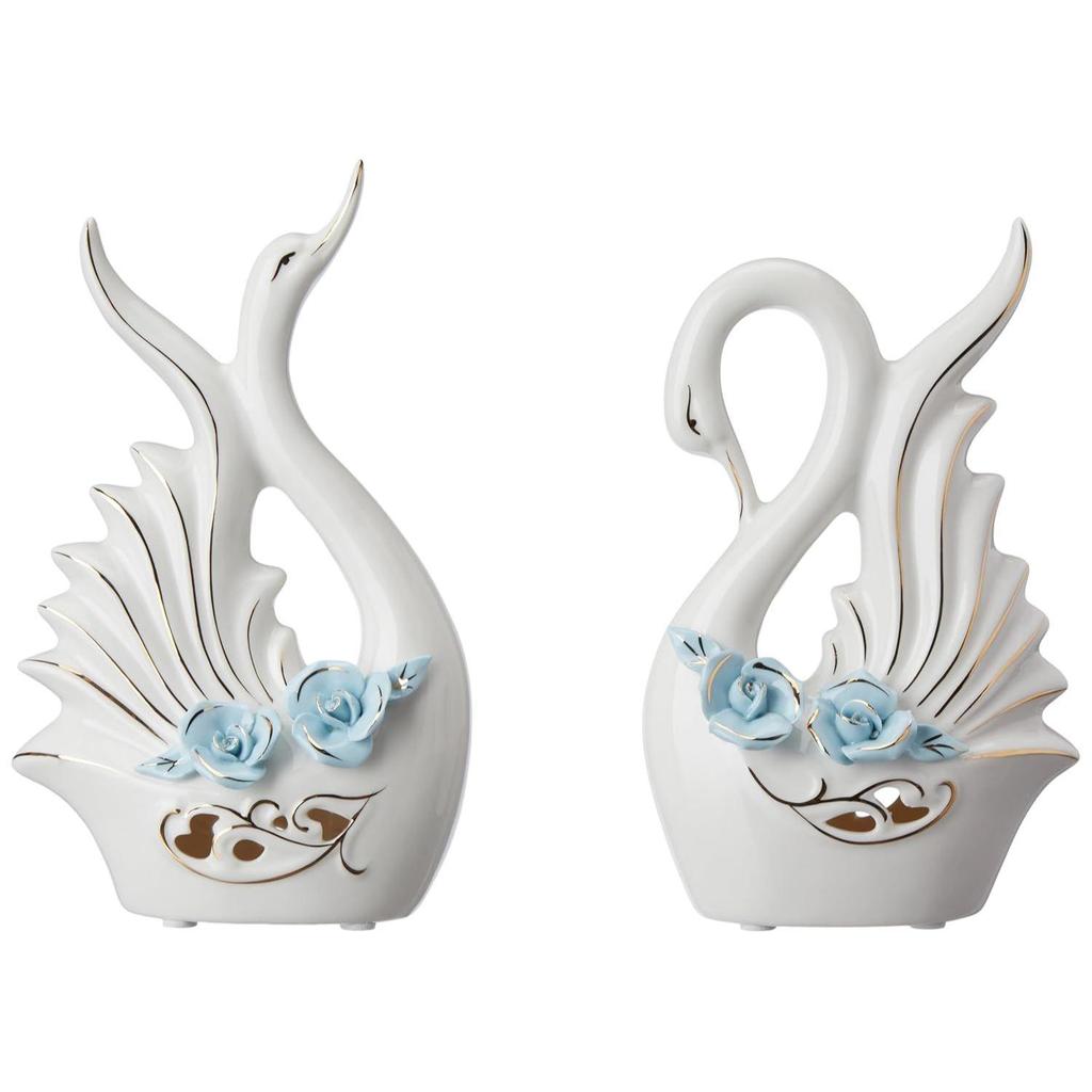 Modern Elite Swan Pair Ceramic Art Figure | Beautiful Home Decor (Set of 2, White)