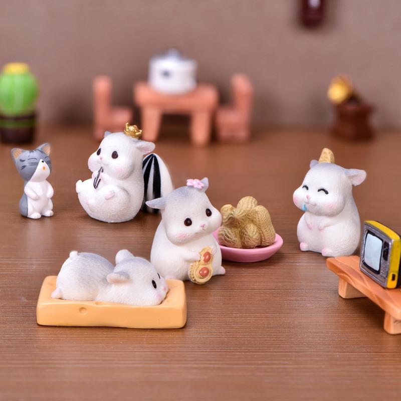Adorable Resin Figurine Hamster Mini Ornaments For Terrarium Or Bonsai Display