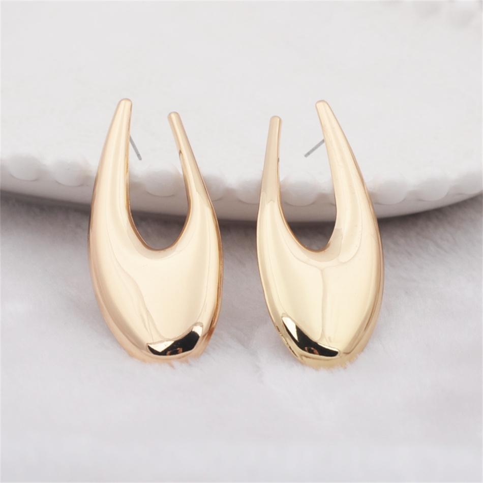 Простые гладкие большие серьги-капли для женщин, новые модные геометрические U-образные металлические золотые длинные серьги, ювелирные изделия Mujer Brincos