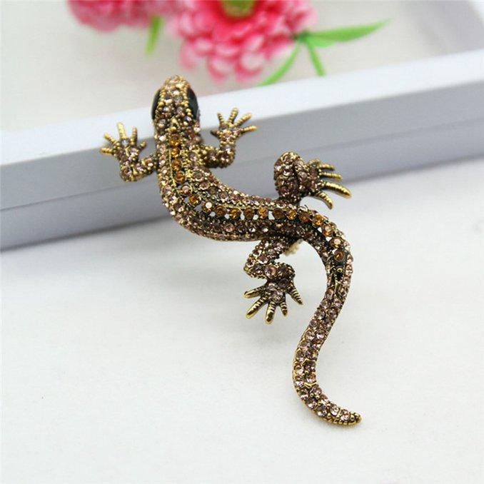 European and American Retro Personality Lizard Gecko Brooch Charm Animal Brooch Creative Rhinestone Gecko Brooch