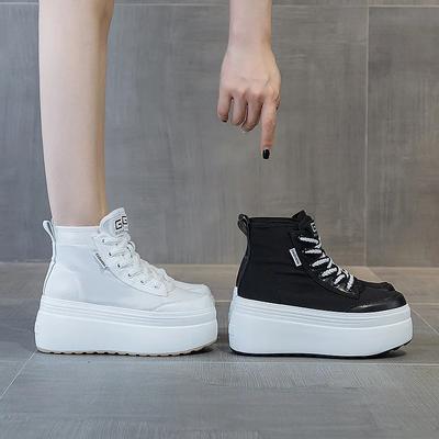 Модные 8 см Натуральная Натуральная Кожа Платформа Танкетка Повседневные Массивные Кроссовки Женские Шнуровка Ботильоны Весна Осень Мокасины Обувь