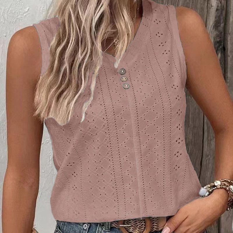 DAFIFY Women's Fashion Summer Casual Solid Color Print Sleeveless V-Neck T-shirts and Tops