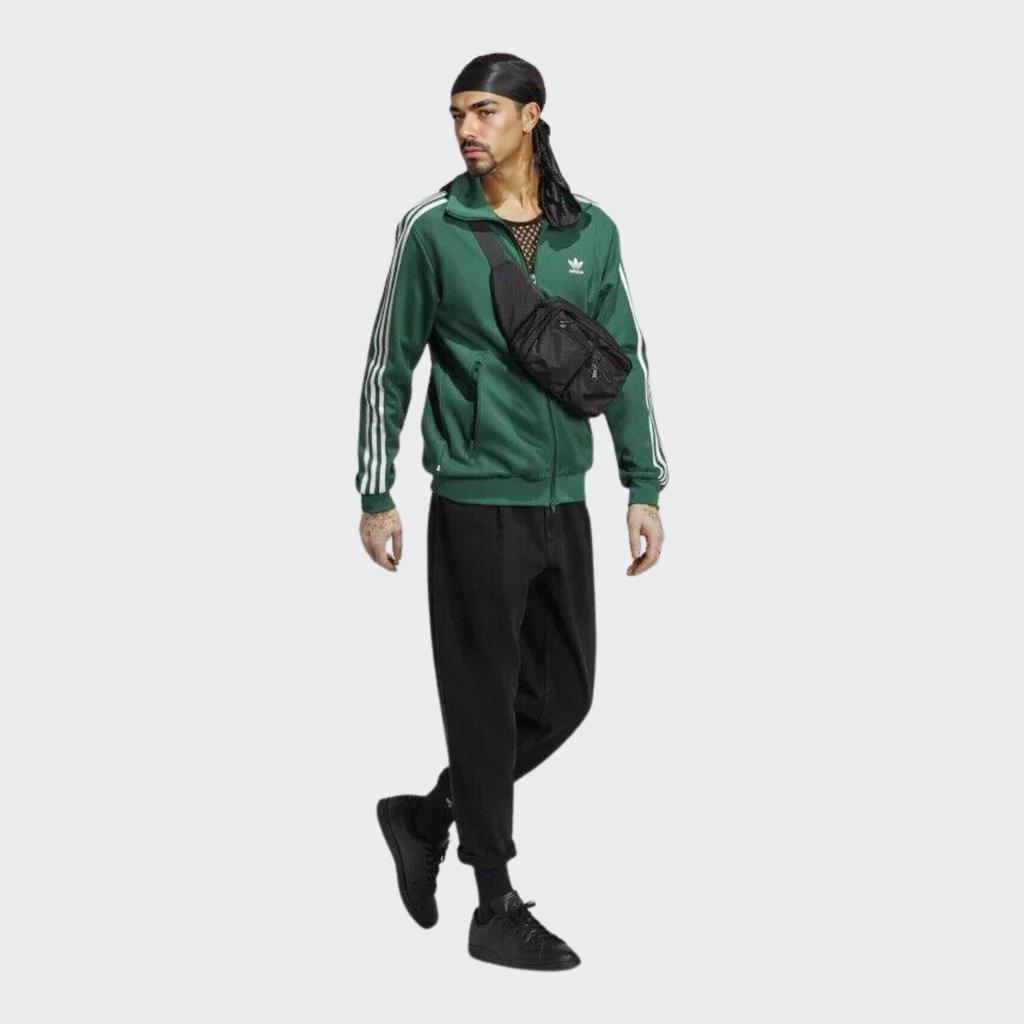 adidas Оригинальная куртка с длинными рукавами и воротником на молнии с логотипом в полоску трилистника, мужские куртки темно-зеленого цвета IA4777