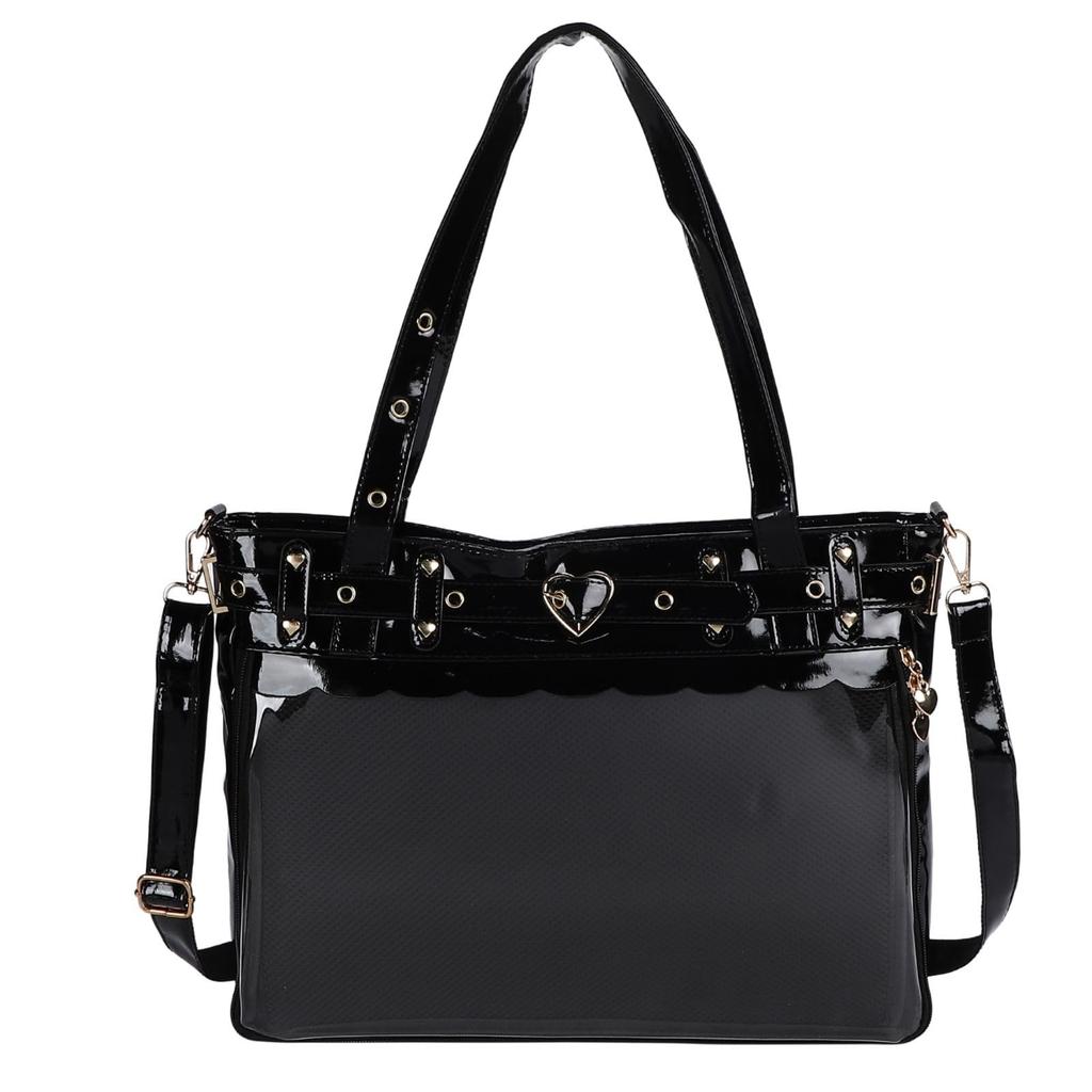 Сумка-тоут Harugio Ita A4 Большая сумка-тоут Черная и Сердце Ита-лист, Сумка, Размер, Сумка, Белый, Милый, Стильный, Готический, Дизайн, Сумка, Сумка, Мерч, Мероприятие,