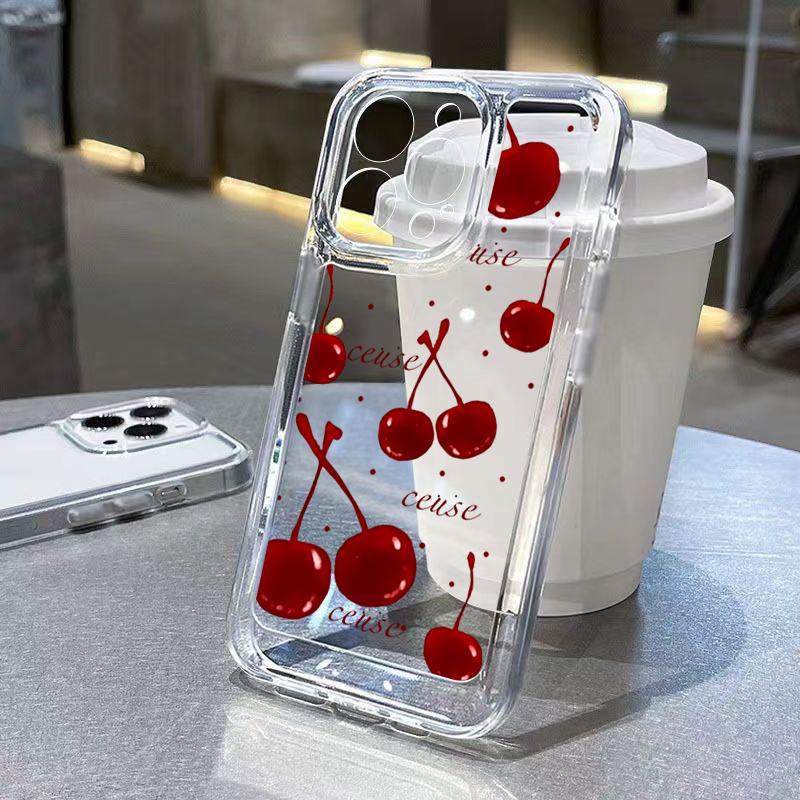 Чехол на весь экран Красная вишня для IPhone 16 15 14 13 12 11 Pro Max X XR XS 7 8 Plus SE Для IPhone 16 15 14 Plus Чехол Funda
