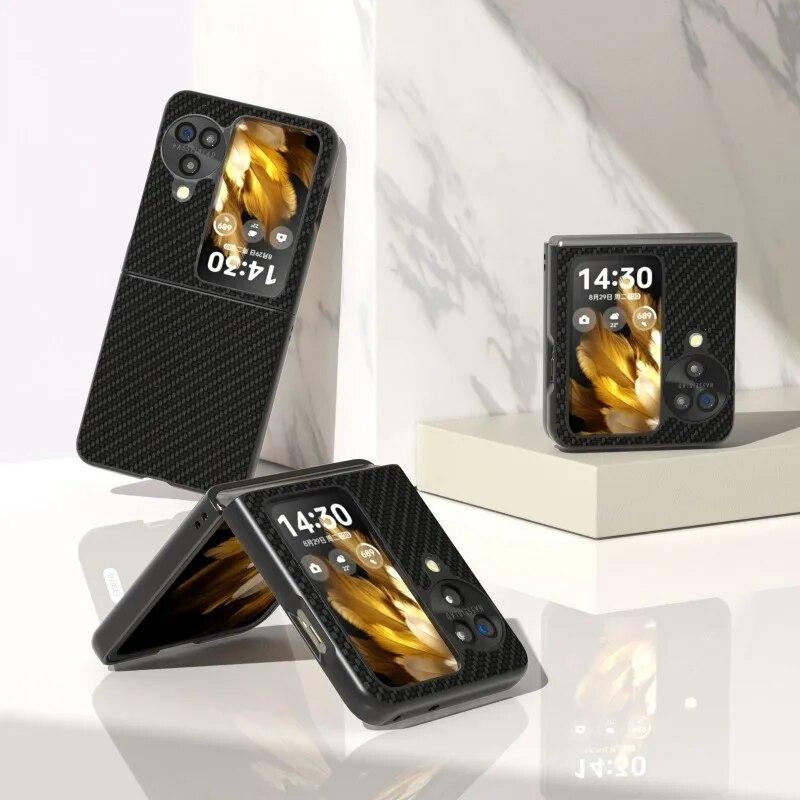 Роскошный кожаный чехол для телефона из углеродного волокна для OPPO Find N3 Flip 5G Find N2 Flip противоударный защитный чехол