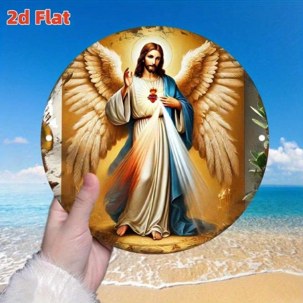 Классический Ангел Святейшего Сердца Металлическое Настенное Искусство Религиозная Алюминиевая Табличка Золотые Акценты Декор Для Дома и Офиса