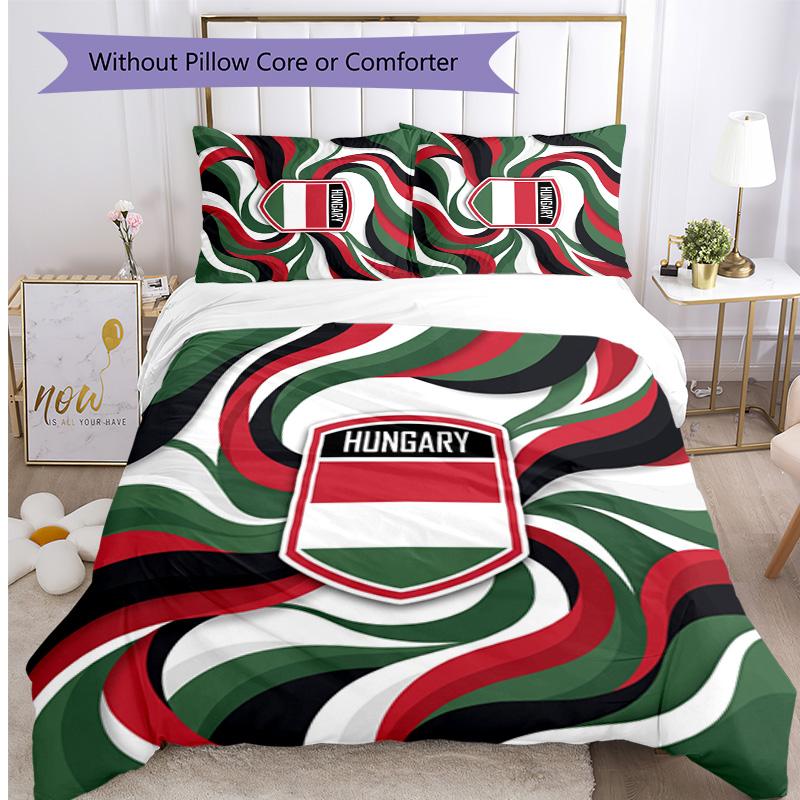 Hungary Football Printed Bedding 3 Piece Set Cozy Breathable Bed Cover Set as Housewarming Holiday Gift