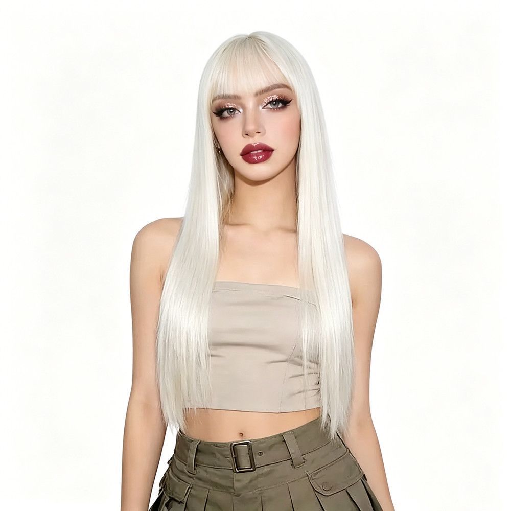 Women's Wig: Long Straight Hair with Straight Bangs, Natural and Voluminous, Full-Head Wig for Special Occasions