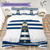 Geo Lighthouse Gull Pattern Bedding uilt Set uilt Cover Pillowcase Home Decoration Birthday Gift (1 * duvet cover + 2 * pillowcase without core)