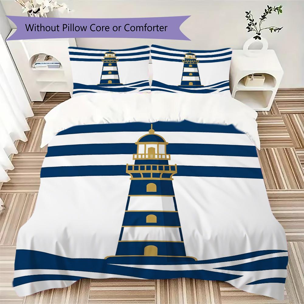 Geo Lighthouse Gull Pattern Bedding uilt Set uilt Cover Pillowcase Home Decoration Birthday Gift (1 * duvet cover + 2 * pillowcase without core)