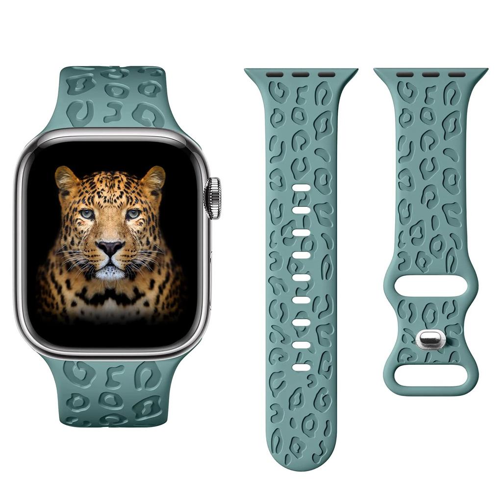 Ремешок для Apple Watch Band 45 мм, 41 мм, 44 мм, 40 мм, 42 мм, 38 мм, 49 мм, силиконовый браслет с леопардовой гравировкой iwatch series 7 se 3 6 8 ultra