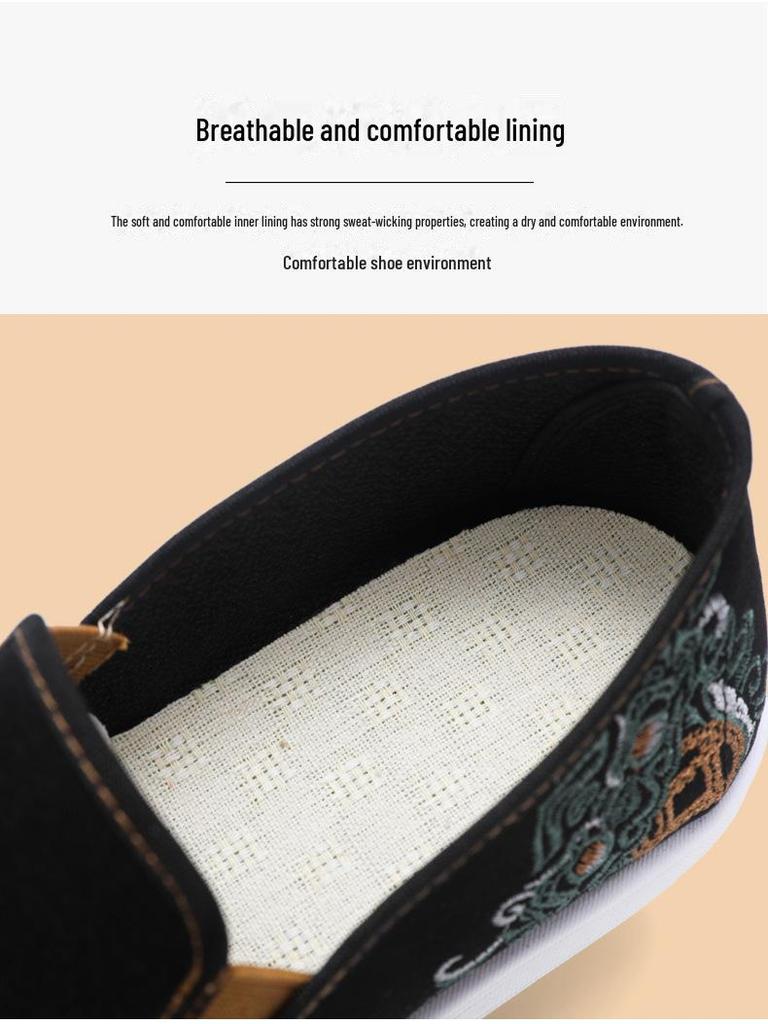 Мужские весенние туфли из ткани с вышивкой в китайском стиле - мягкий, дышащий холст с удобной подошвой