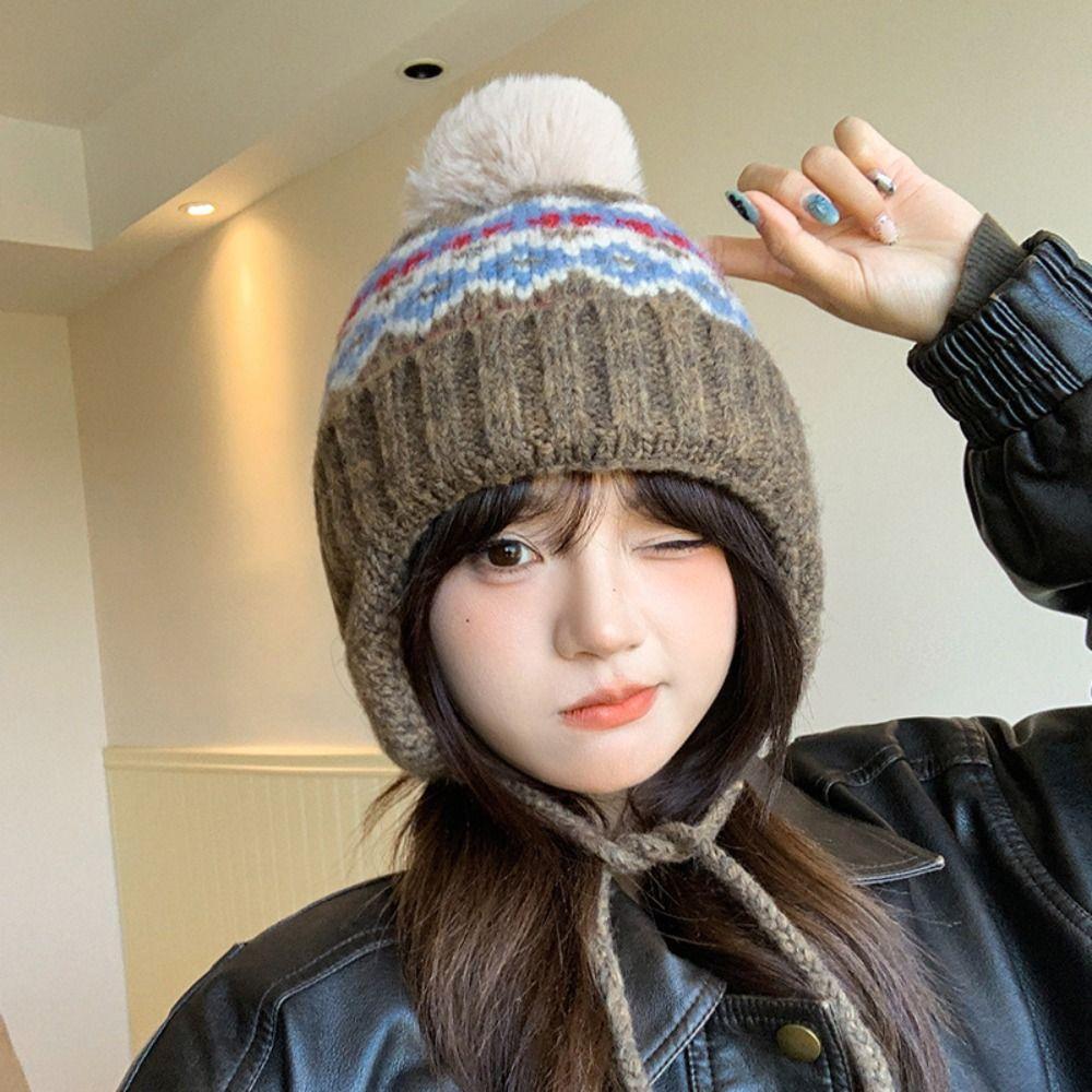 Wool Fair Isle Style Beanies Printed Lei Feng Hat Fashion Jacquard Knitted Hat  Outdoor