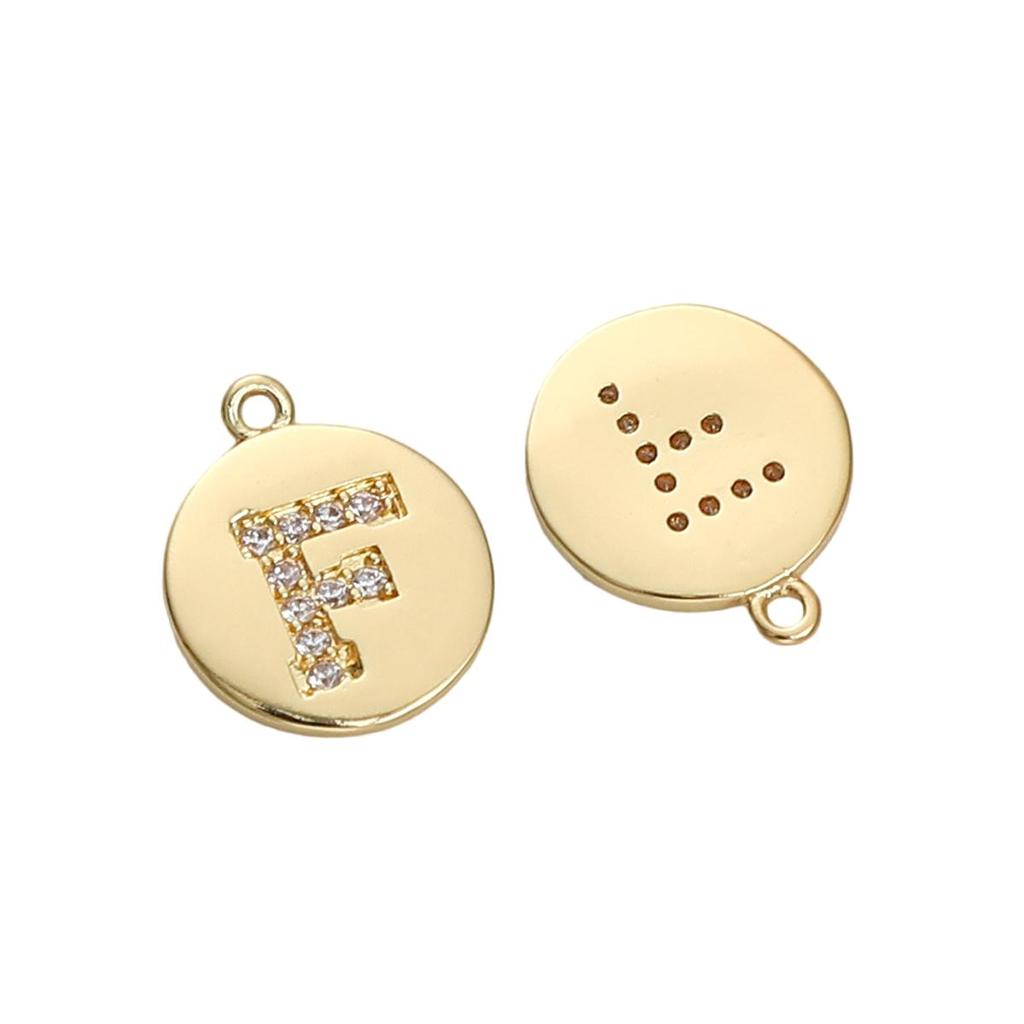 Copper Zirconium Inlaid Circular 26 Letter Pendant For DIY Jewelry Making Craft Accessories