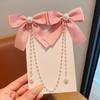 Pearl Chain Bow Tassel Hairpin Hair Side Clip Ribbon Bow Barrettes Bowknot Hair Clip  New Year
