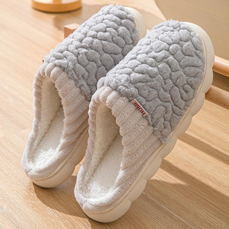 Cotton Slippers Autumn and Winter Thick Bottom Comfortable Simple Color Matching Plush Indoor Home Warm Couple Shoes