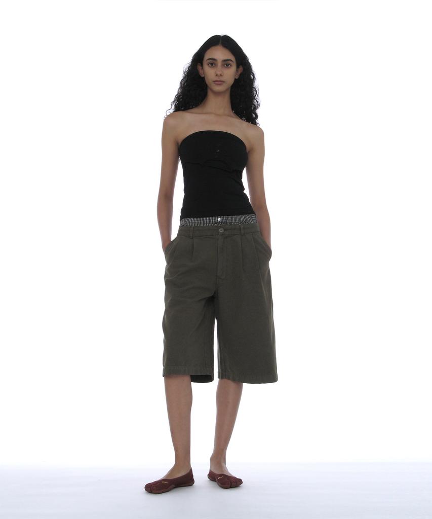 PARTIMENTO WOMEN Two-In-One Double Layered Bermuda Pants_Khaki
