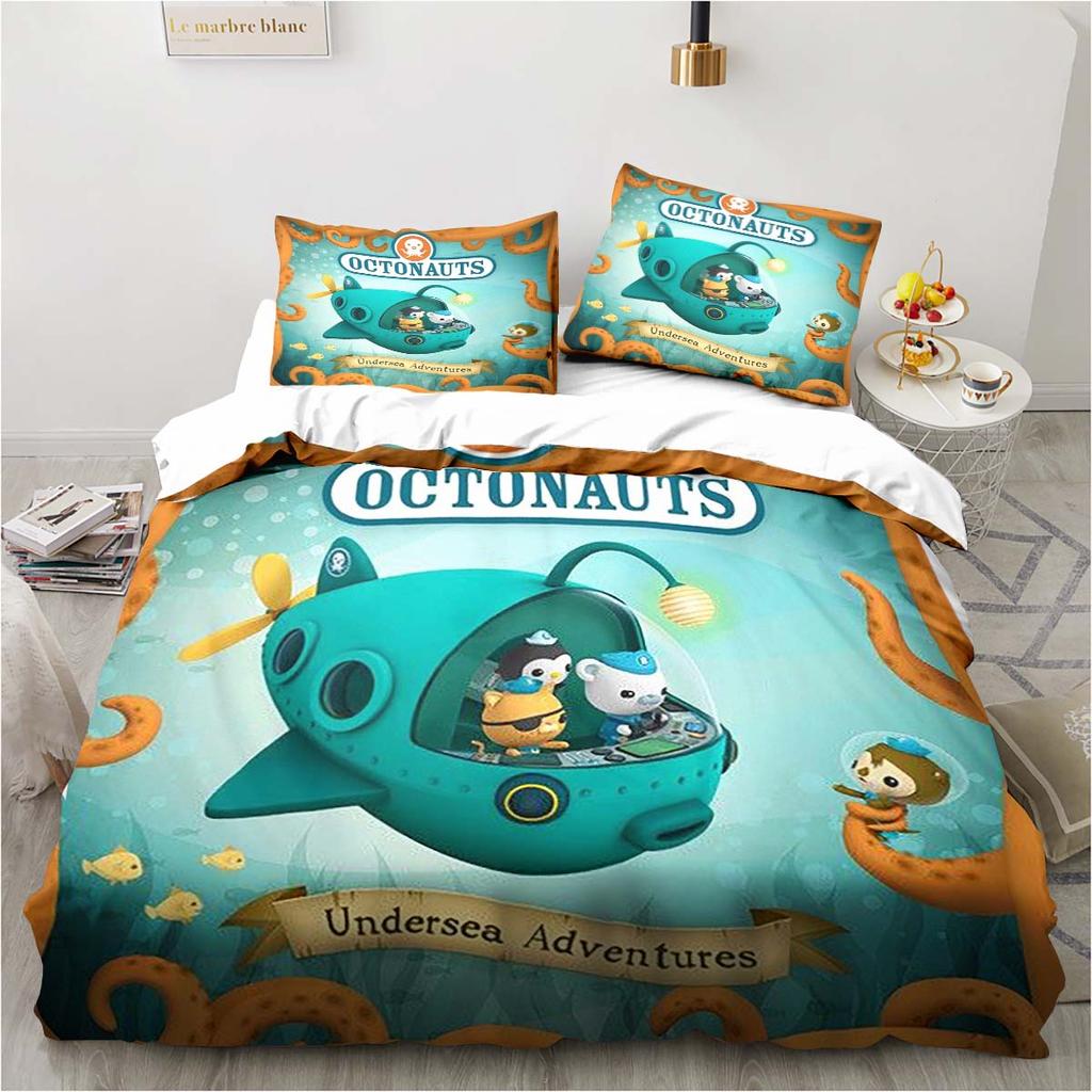 Комплект постельного белья с героями мультфильма «Октонавты» для спальни, комплект из трех предметов, односпальная кровать, двуспальная кровать размера «king size», пододеяльник и наволочка, детский подарок