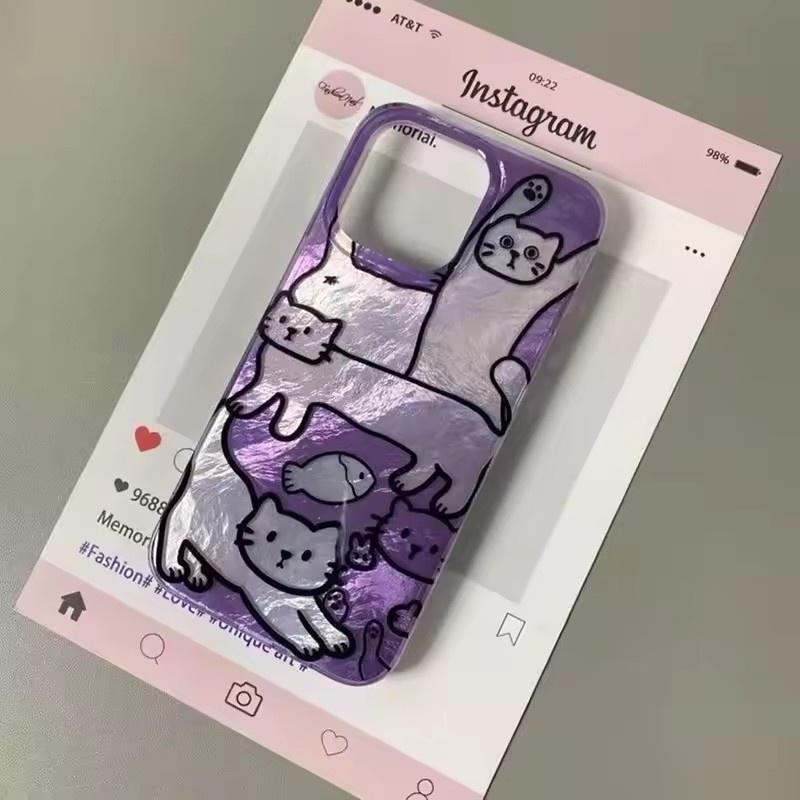 Перфорированный чехол-ракушка Vortex IND Фиолетовая Рыбка Кошка для iPhone 17 16 15 14 13 12 11 Pro Max X 7 8 Plus Ударопрочный прозрачный чехол