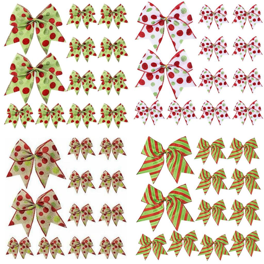 12PC Red and Green Christmas Polka Dot Bow Decorative Bow for Party Festive BowSet Xmas Wreath Holiday Elf Tree Garland Decora