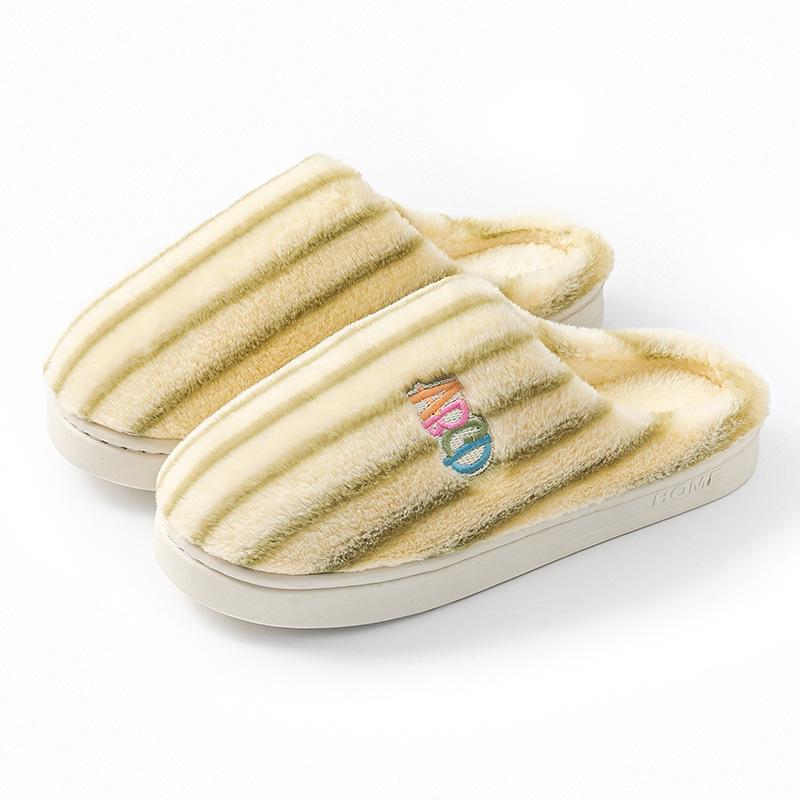 Cotton Slippers Autumn and Winter Indoor Home Non-slip Thick Bottom Couple Style Velvet Warm Color Striped Cotton Mop