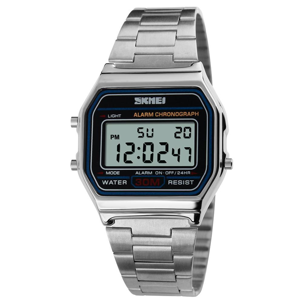 Skmei Digital Watch Reloj Hombre For Casual Sport 1123 3Bar Waterproof Fashion Men Stainless Steel Strap LED Display Watches