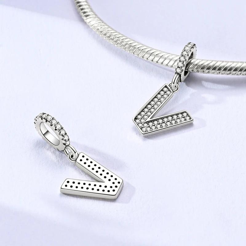 925 Silver Simple A-Z White Zircon 26 Letters Charms Beads Fit Bracelet Women Jewelry DIY Birthday Anniversary Gift