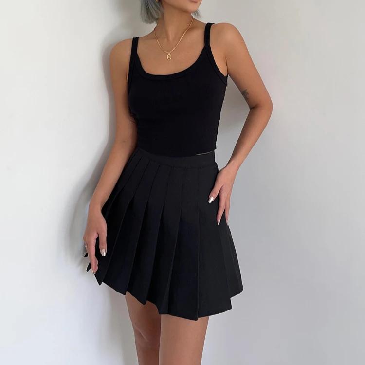 Женская плиссированная мини-юбка в стиле преппи с высокой талией А-силуэта, симпатичная черная серая юбка-шорты Y2K Skort школьная форма