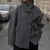 Элегантные однотонные пальто Женские Винтажные с воротником-стойкой Однобортные Куртки с большими карманами 2025 Мода Осень Зима Уличная одежда